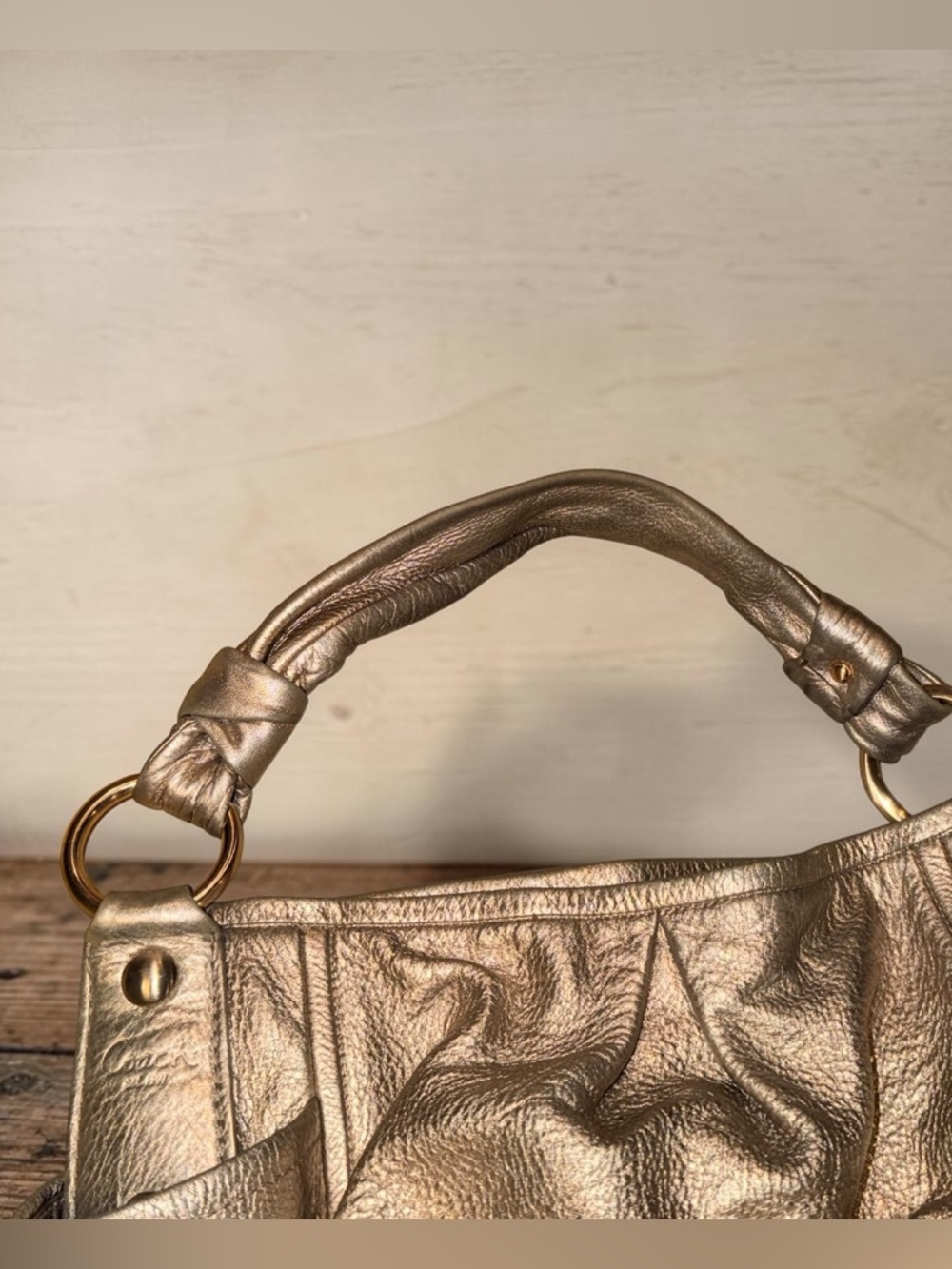 COACH Parker Metallic Champagne Leather Shoulder Tote Bag 13466 - Picture 9 of 15